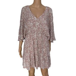 Dress Up Floral Mini Dress V-Neck Flutter Sleeve back tie size L NWT